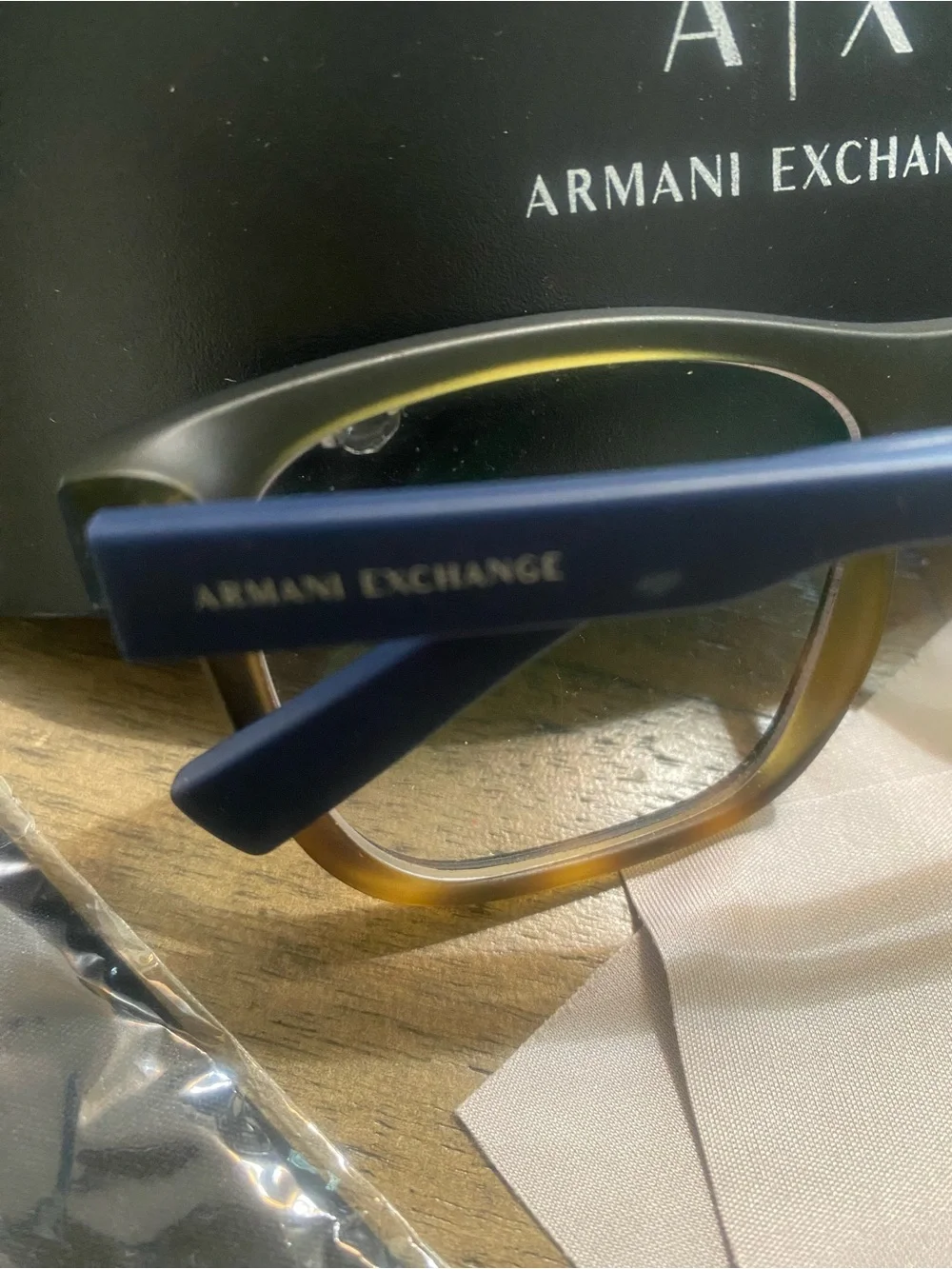 Armani Exchange Navy Blue & Brown Rectangular Eyeglass Frames